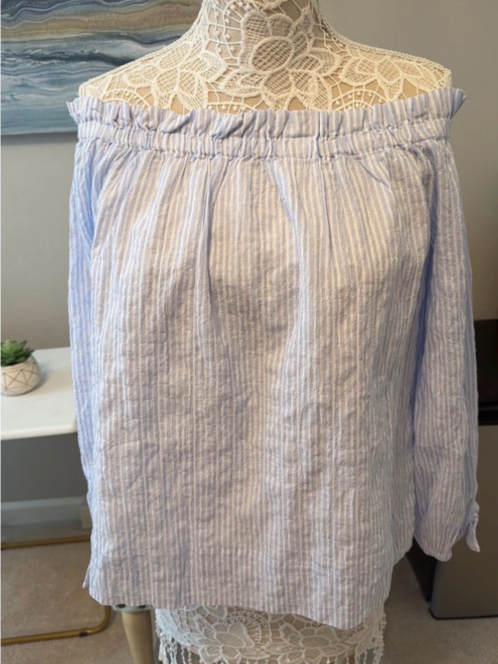 Lilly Pulitzer Off-Shoulder Blue Stripe Women's Top